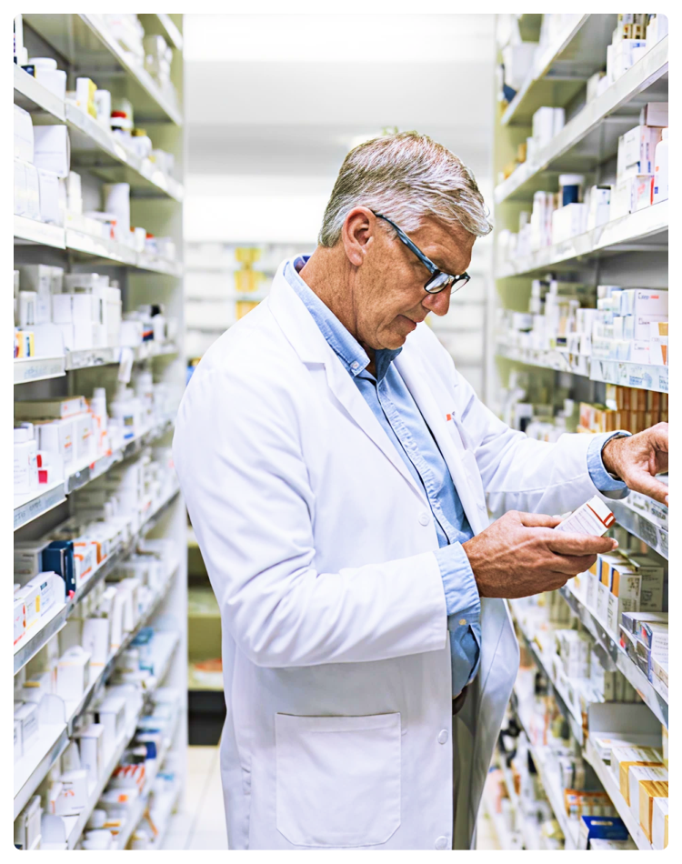 Licensed pharmacist reviewing compounded medications
